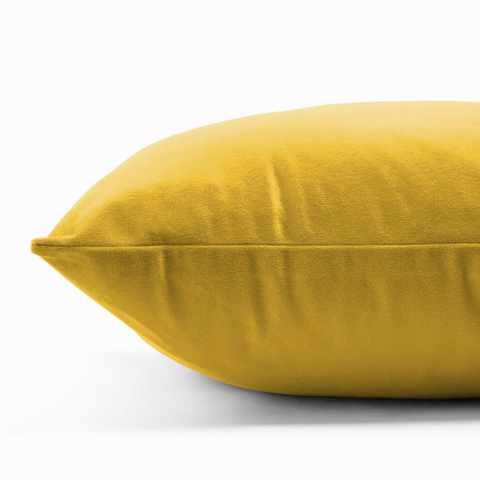 (Ochre, 2 x Cushion Cover) Crushed Velvet Cushion Covers Luxury Plush Plain Soft Sofa Cushion Covers