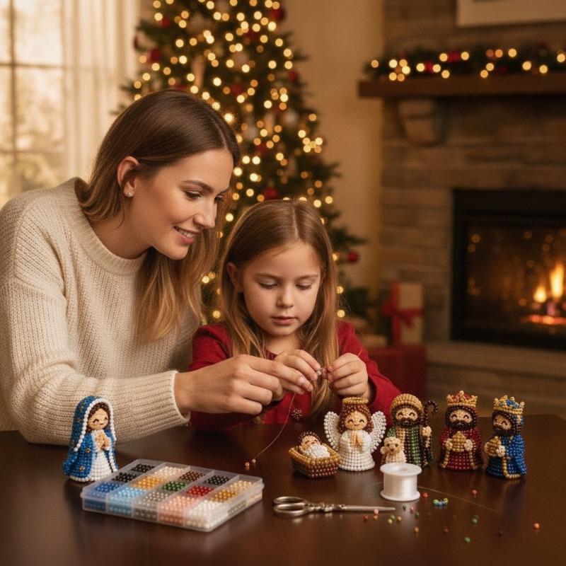 Nativity Bead Craft Kit 3D Beaded Craft Figurines Decor Beading Christmas Figures Kit For Men Women Adults Dad Wife Husband