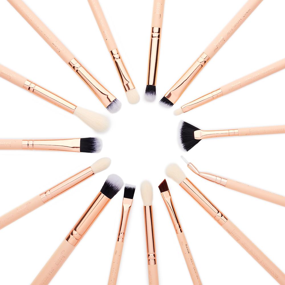 Jessup Sada 15ks štětců na make-up Peach Puff / Rose Gold Beauty sady Profesionální štětec na make-up očí EYESHADOW RIP BRUSH CONCERLER