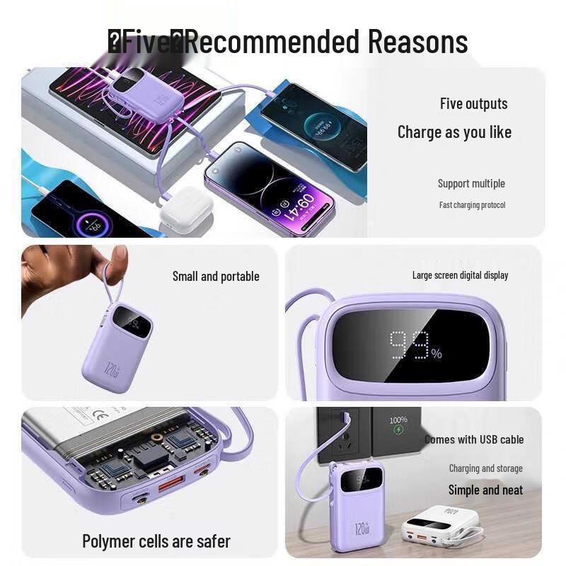 HANDUNYOU Portable Power Bank with Built-in Cable