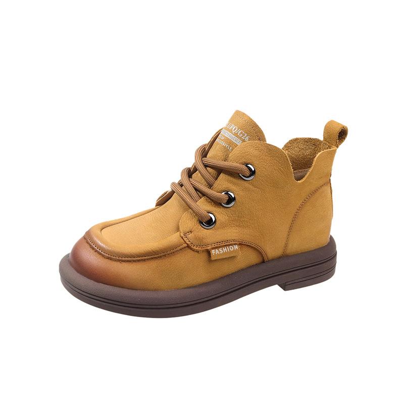 Women's Ankle Boots Lace Up Autumn Handmade Retro Round Toe Short Boots Casual Soft Sole Anti Slip Comfort Boots