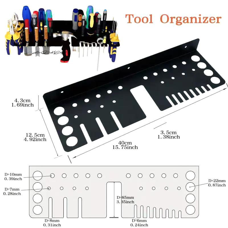 Wall Mounted Metal Tool Storage Rack Organizer - Screwdrivers Hammer Pliers Workbench Small Tool Holder for Workshop