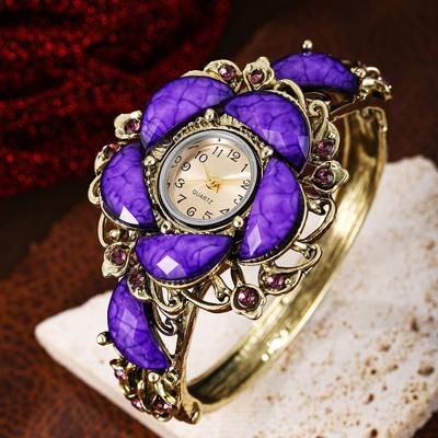Women's Watches Rhinestone Flower Quartz Watch Bangle Wristwatch