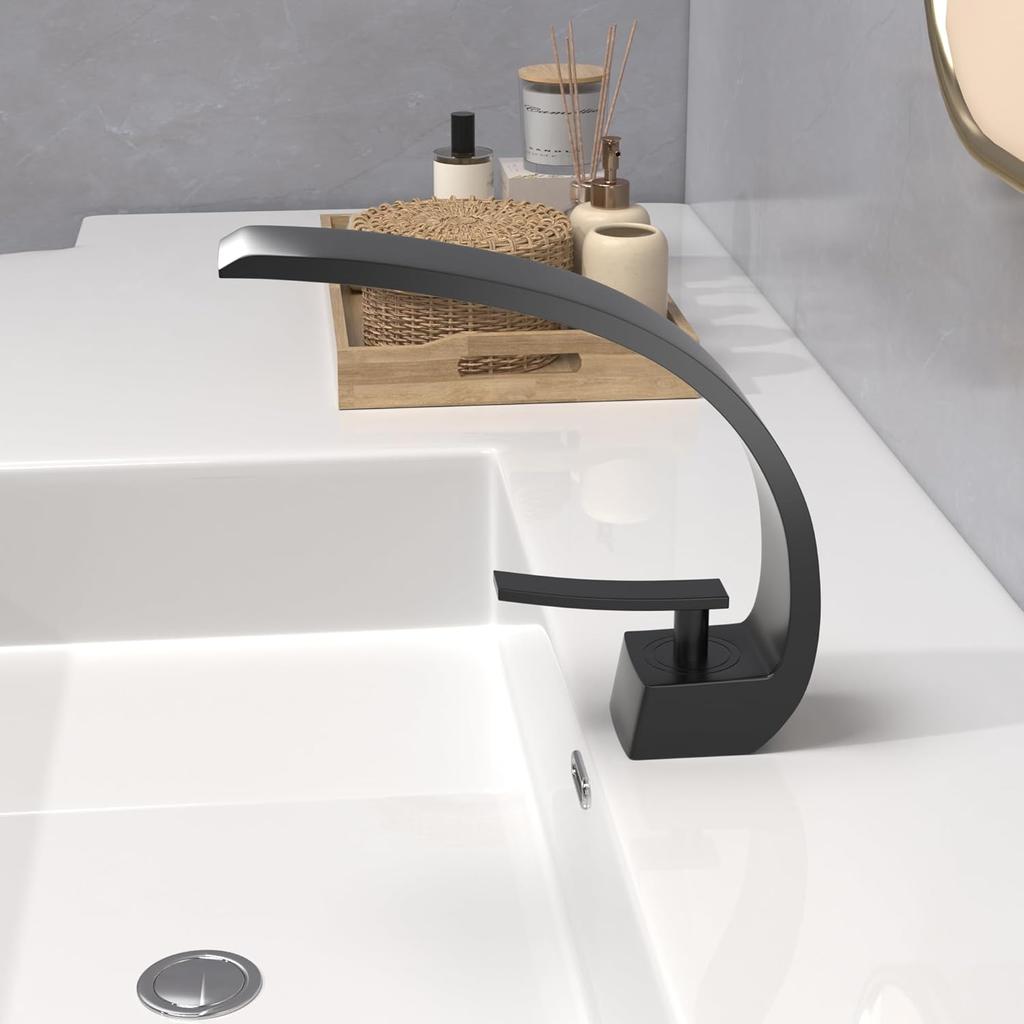 Bathroom Sink Faucet Modern Single Hole 1-Handle Faucet, Matte Black Solid Brass Faucets,Unique Bathroom faucets Mixer Tap