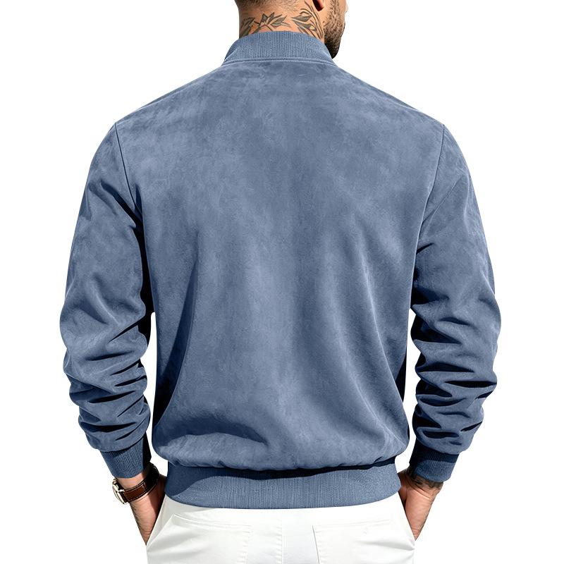 Autumn And Winter Casual Large Size Men's Bomber Jacket Suede Zipper Stand Collar Long Sleeve Jacket