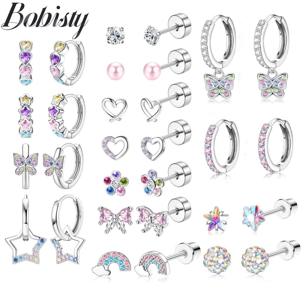 1 Pair Hypoallergenic Screw Back Stud Earrings For Women Surgical Steel Hoop Butterfly Star Dangle Earrings Set 20G