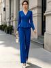 2026 new V-neck linen waist lotus leaf pendulum set European and American commuter long-sleeved two-piece set for women
