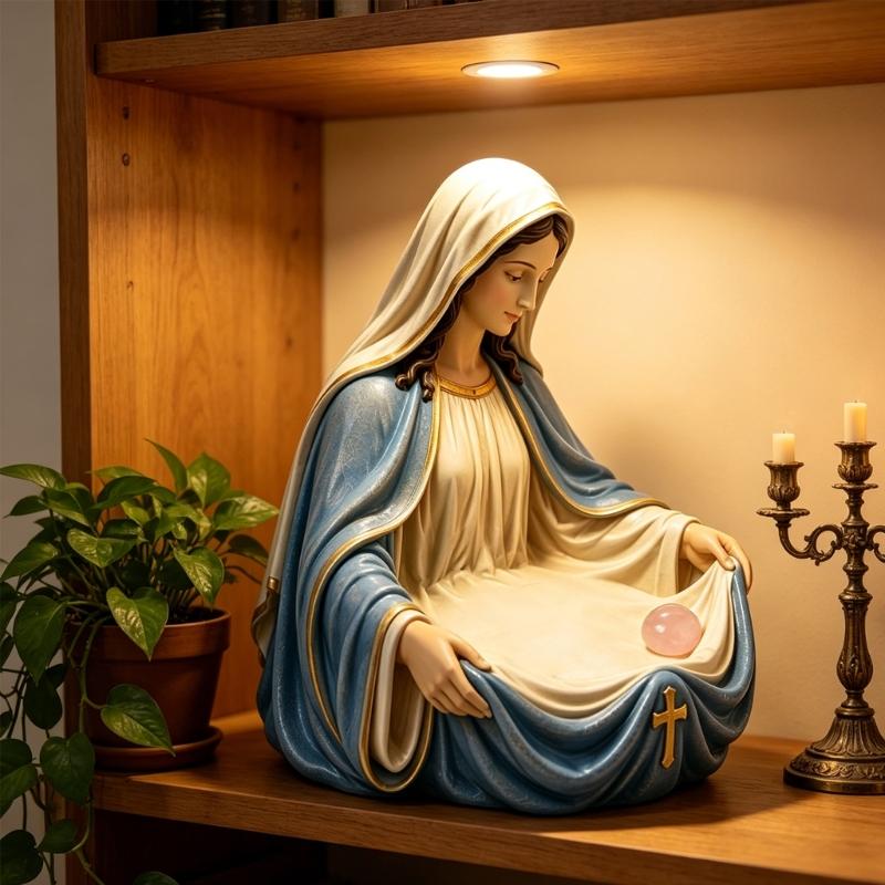 Ricordi della Vergine Maria Portarosari Regalo Cattolico per Donne Statuetta Benedizione Madre Portachiavi Organizzatori di Piccoli Oggetti Statua della Vergine Maria
