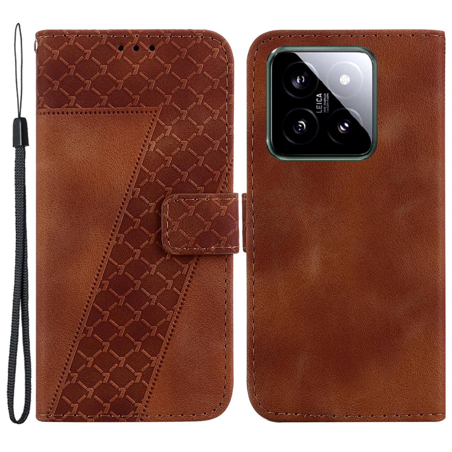 For Xiaomi 14 Cell Phone Case Imprinted 7-Shape Pattern Flip Leather Wallet Cover A