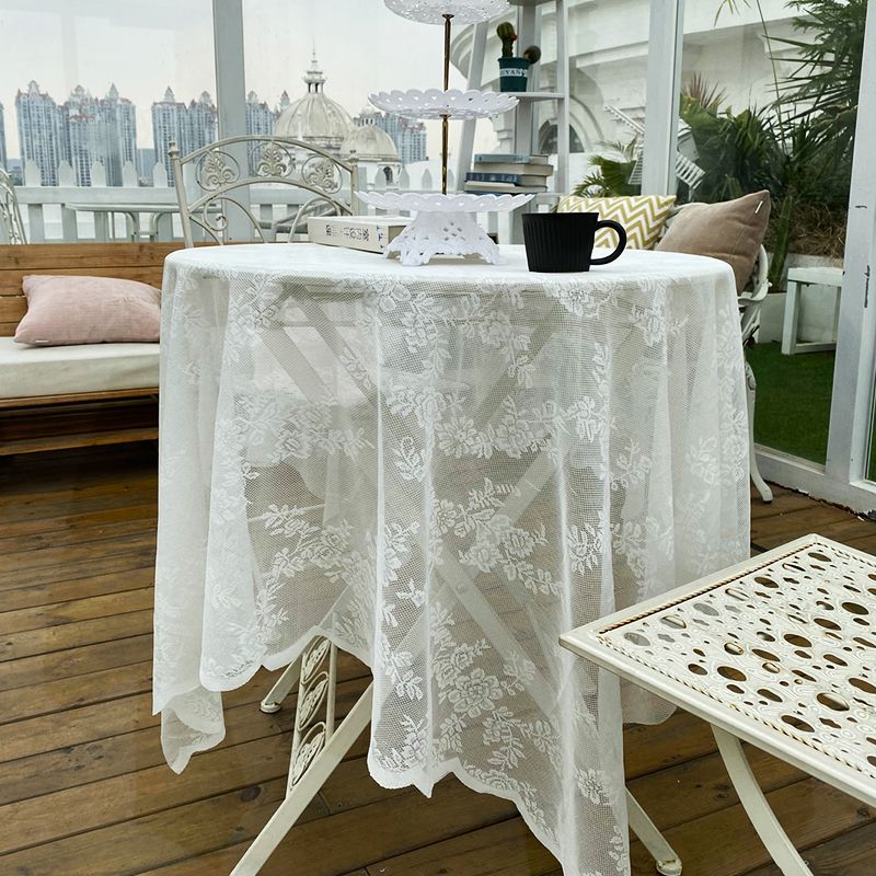 

Tablecloth French Style Retro Affordable Luxury Fancy round Table Cover Cloth Cotton Linen Fabric Lace Fabric Atmosphere Pastoral Style White rose yarn 70*140cm]