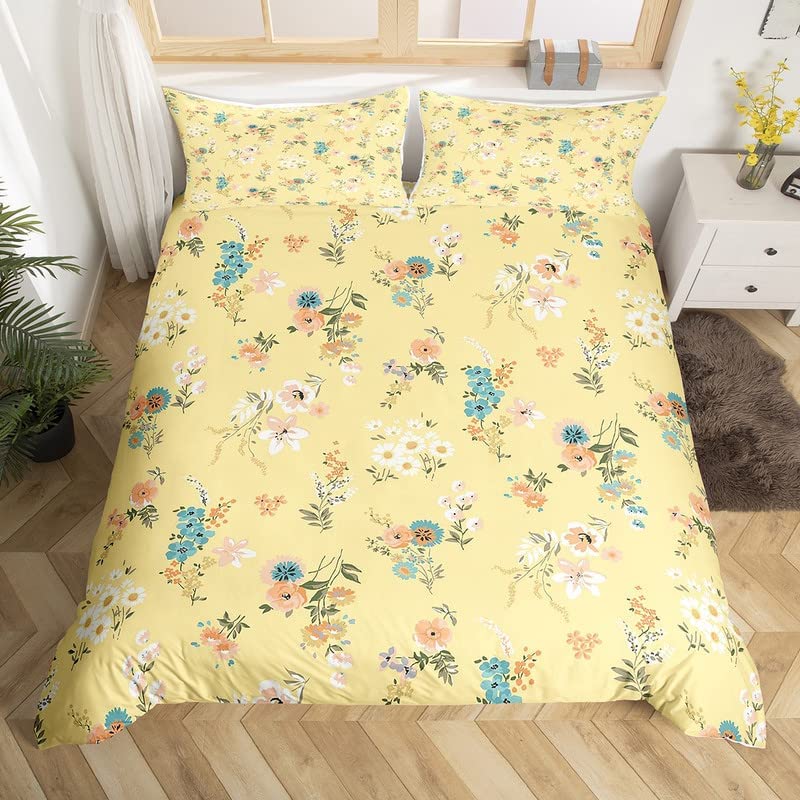 Fresh Botanical Floral Bedding Set Queen Size For Kids Adults Farmhouse Style Leaves Flower Branch Duvet Cover Pillowcases Decor