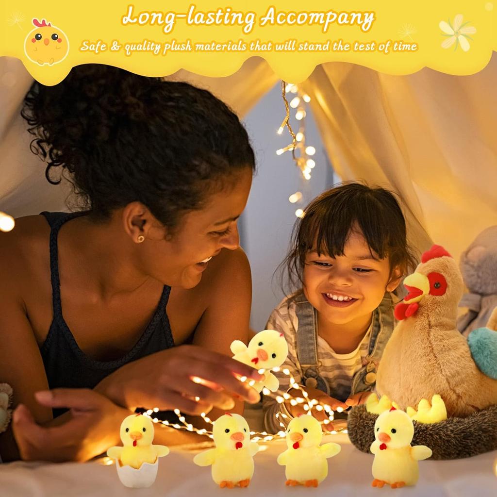 Skylety Chicken Stuffed Animal Plush Toy Egg Laying Hen with Zippered Belly, Hen House and Little Baby Chicks for Christmas Decorations Stuffers