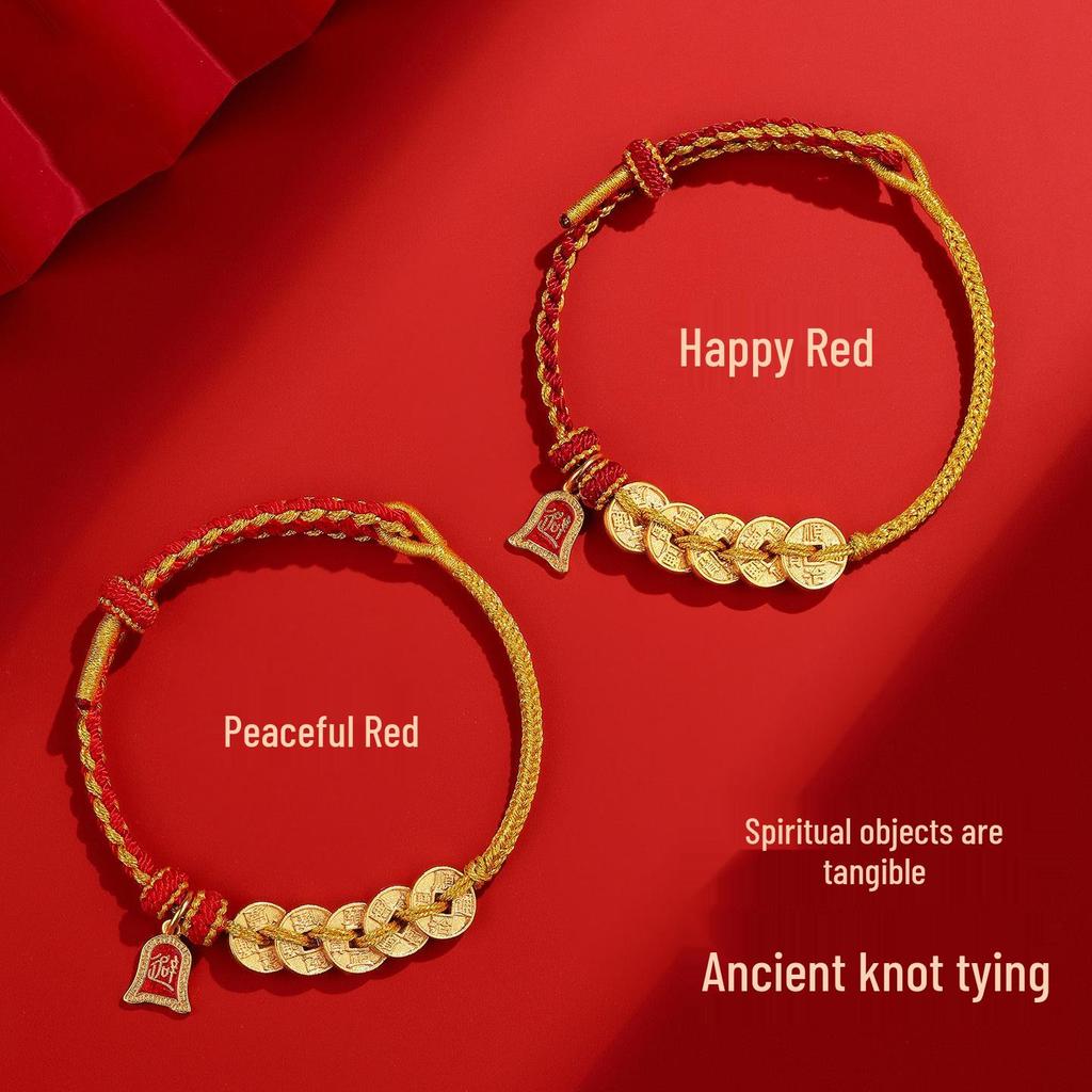 2026 Zodiac Year Five Emperors Coin Bracelet: Hand-woven Red String for Men & Women - Horse Year Edition, Cultural Creative Scenic Spot Souvenir