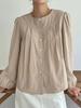 European and American Shirts Women's Spring Loose Large Size Round Neck Niche Design Shirt