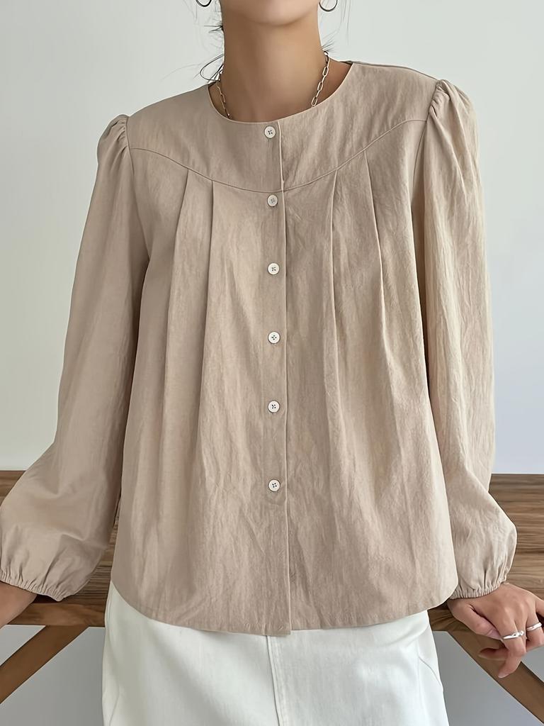 European and American Shirts Women's Spring Loose Large Size Round Neck Niche Design Shirt