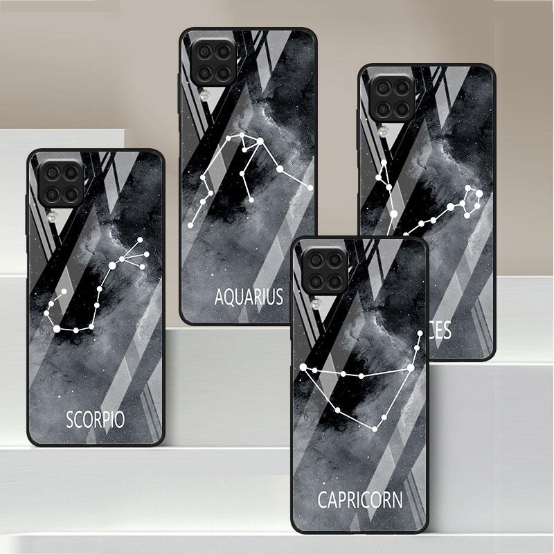 Twelve Constellations Glass Case For Samsung Galaxy A52 A71 A50 A51 A70 A21s A31 A72 A10 A12 A30 A22 5G Phone Cover