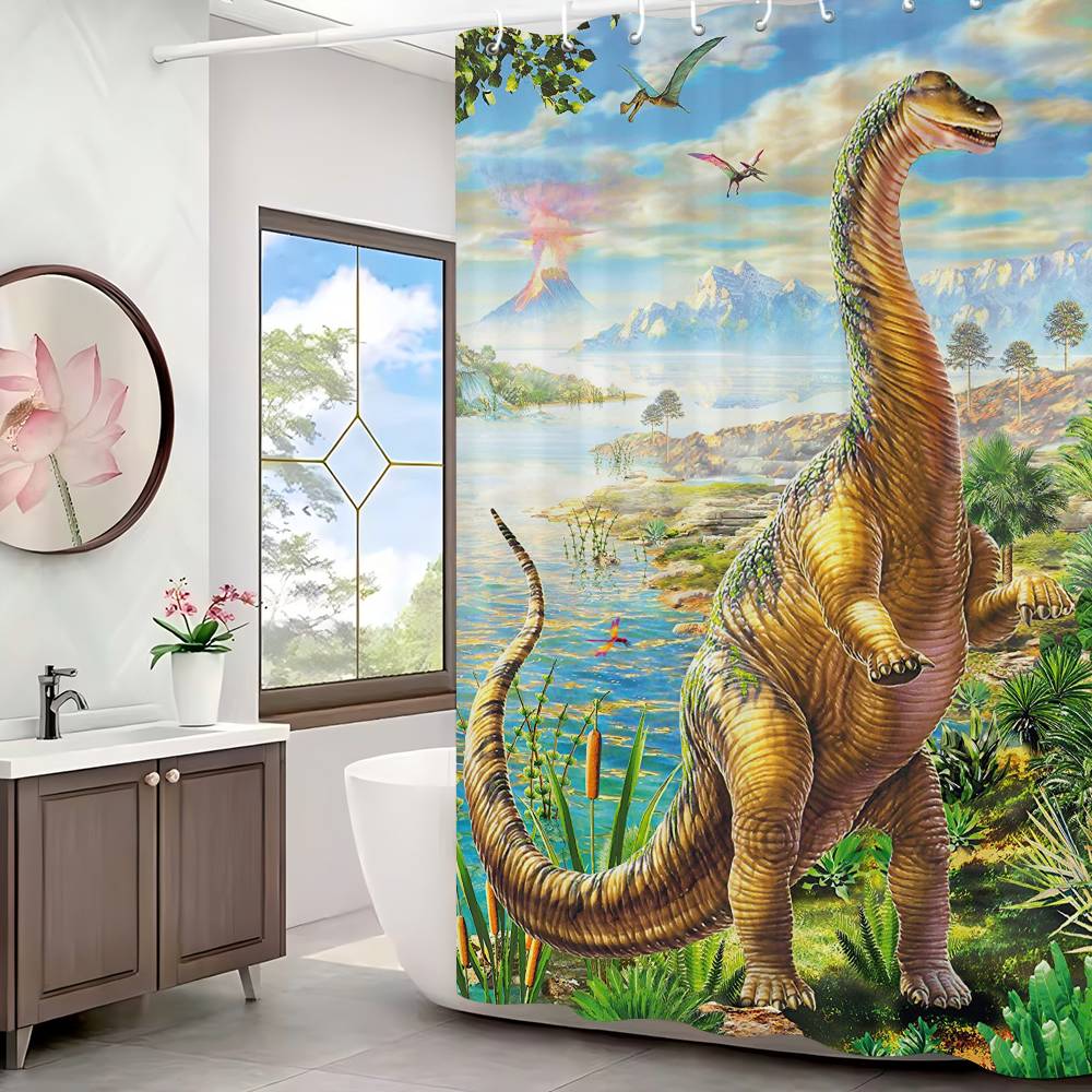 Dinosaur Art Paint Shower Curtain Bath Curtain Print Polyester Fabric Waterproof Bathroom Curtains With Hooks Bath Screen
