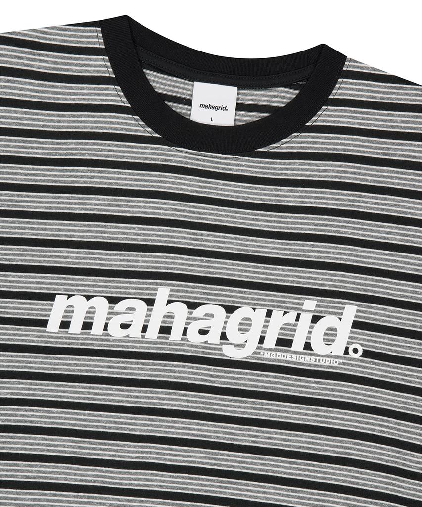 MAHAGRID Stripe Basic Logo Tee Gray(Mg2Gmmt508A)