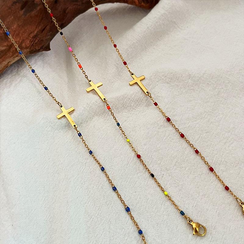 Sleek European & American Stainless Steel Cross Drop Oil Bracelet - Women's Fashion Jewelry Hot Seller