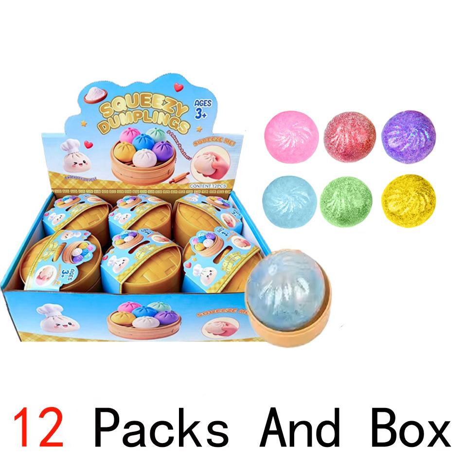 2027 Glitter Dumpling Squishy with Box Dumplings Sensory Squeeze Toy Decompression Slow Rising Anti Stress Reliever Sensory Gift