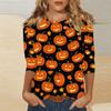Women's Fashion Casual Three-quarter Sleeve Halloween Printed Round Neck Top