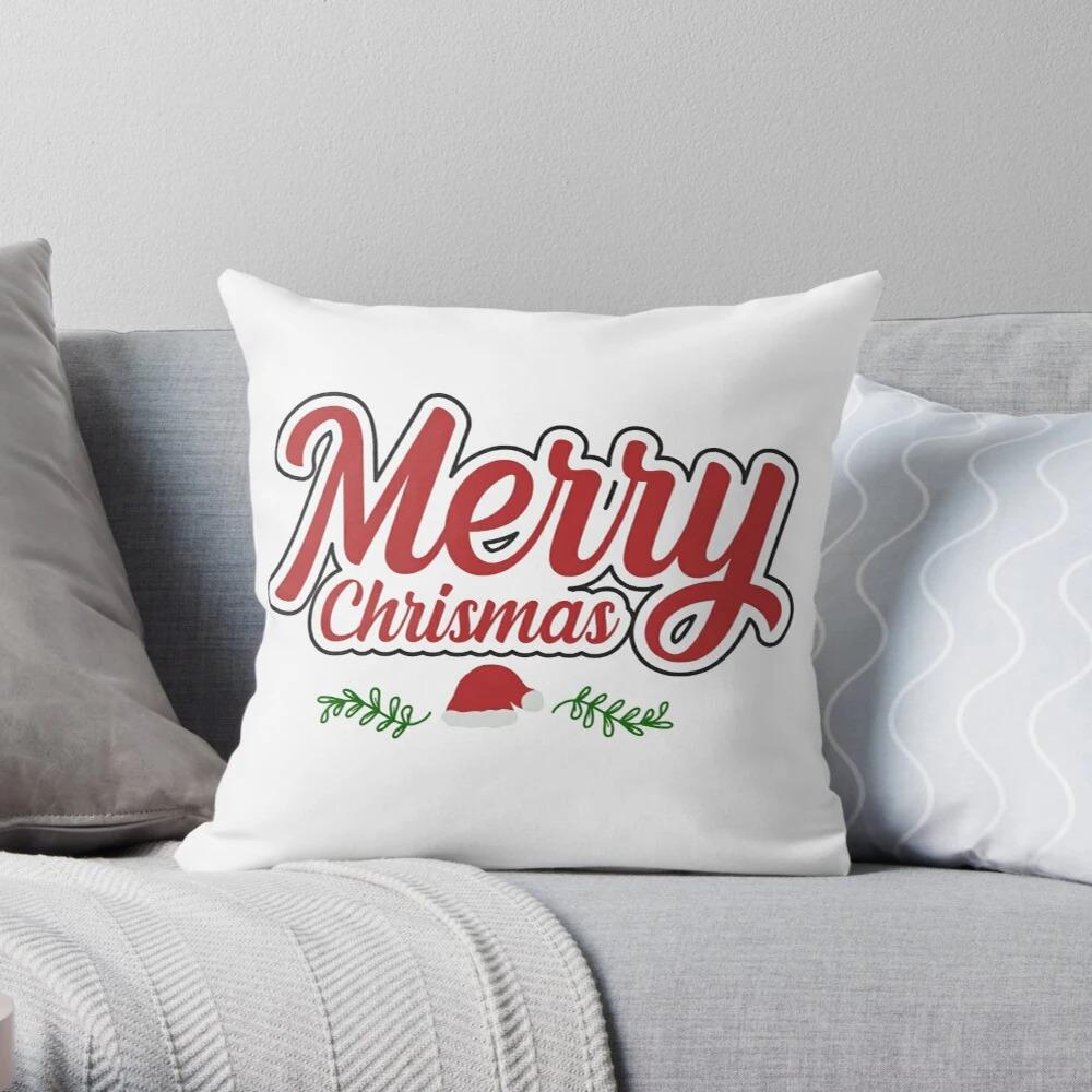 Merry Christmas Decoration Home Pillowcase Cushion Cover Holiday 40X40Cm Modern Living Room Sofa Bed Autumn Hat White