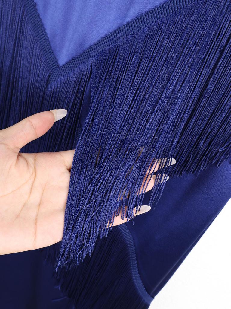 Plus Size European & American Sheer Tassel Evening Gown