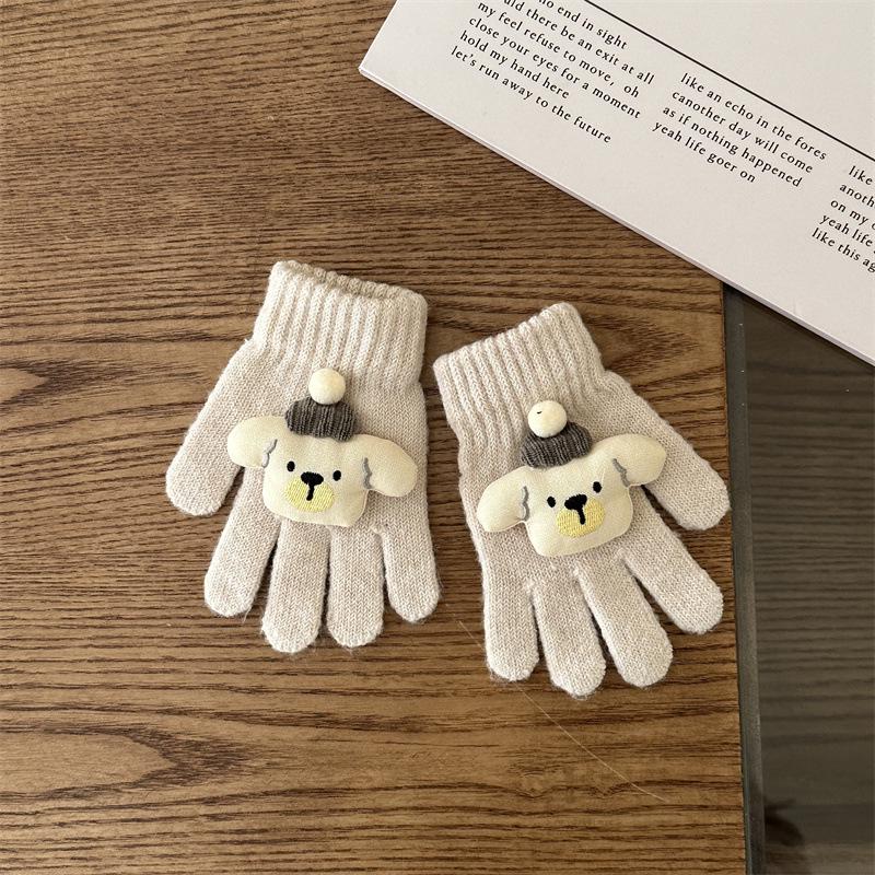 כפפות חורף סרוגות לילדים בסגנון קוריאני, דוב חמוד, ללא אצבעות, להגנה מפני קור