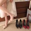 Black Bow Beautiful High Heels Women's New Autumn Temperament Versatile Sexy Pointed Shallow Mouth Single Shoes Women