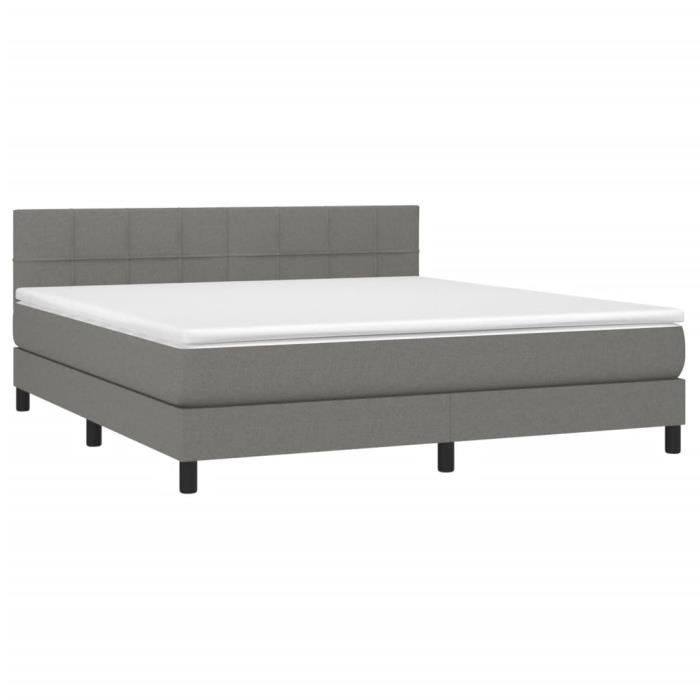 3140066 vidaXL Lit à sommier tapissier avec matelas Gris foncé 160x200cm Tissu