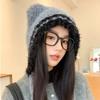 Female autumn and winter cute bear ears plush hat warm windproof cycling ear protection contrasting knitted wool hat