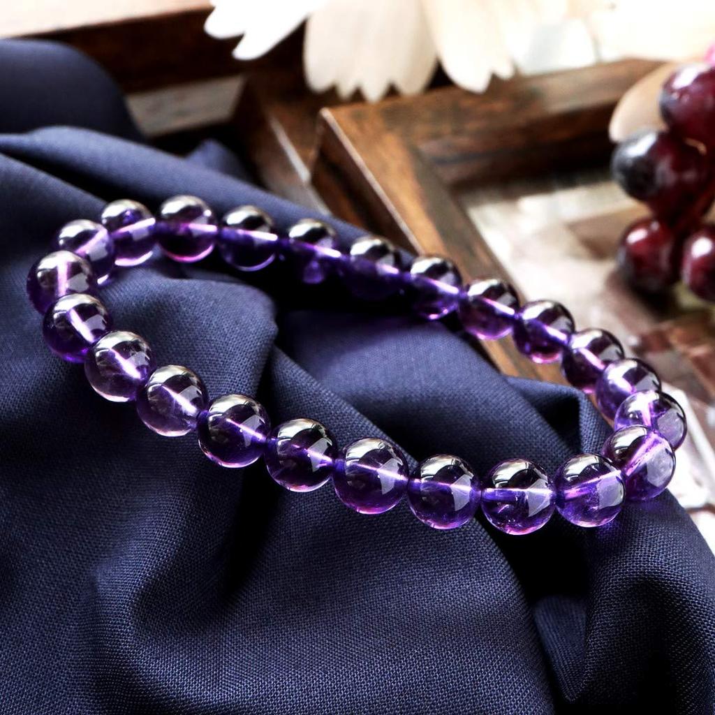 [GOLD STONE] Natural Amethyst Bracelet, Power Stone, February Birthstone, 8mm, Deep Purple Amethyst from Uruguay