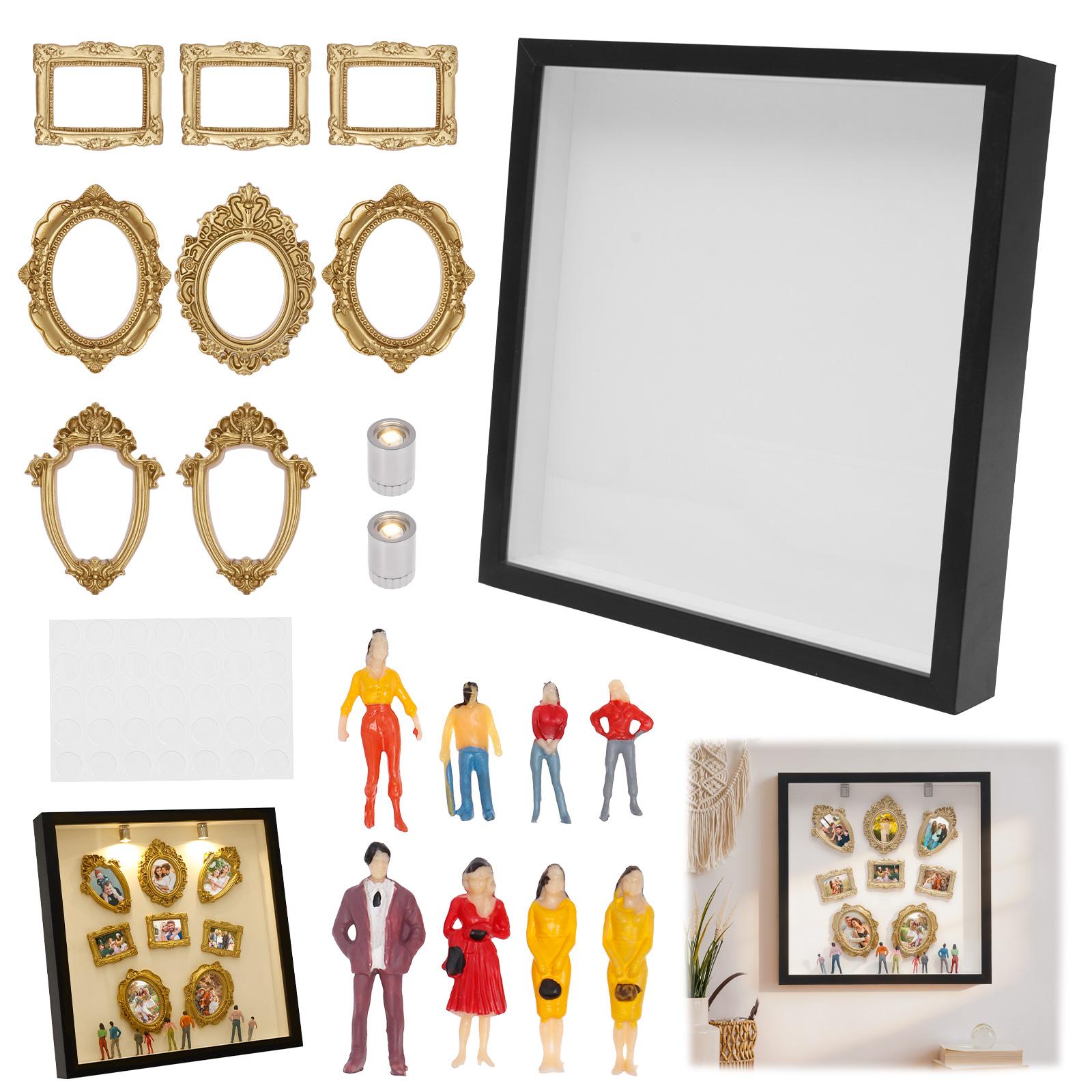 

DIY Mini Museum Silhouette Box Shadow Box Frame Kit with Light 8 Gold Mini Frames and 8 Figurines Celebrate Your Unique Memories