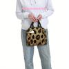 1pc, Golden Leopard Print Fabric Texture Printed Thermal Bag, Insulation Bag, Insulated Bag. Not for Food Contact. Suitable for