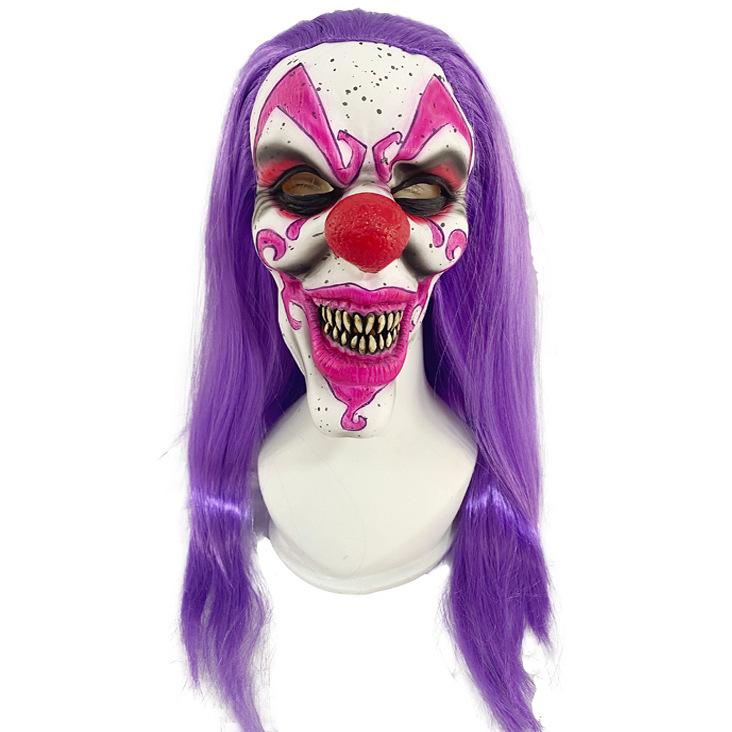Nowa Halloweenowa Maskotka Klauna z Długimi Włosami Lateksowa Nakrycie Głowy Wyłączna Dostawa