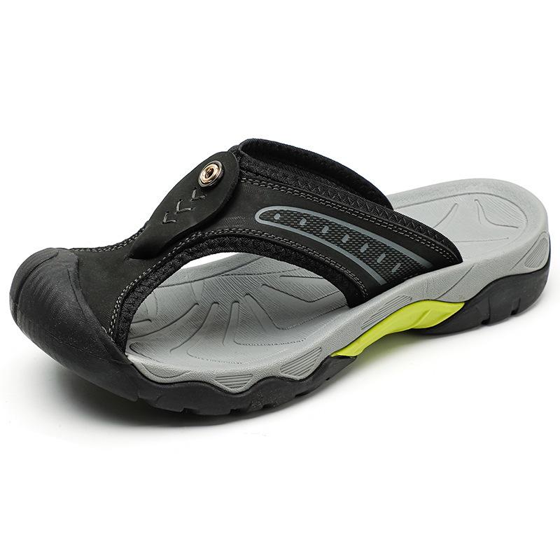 Men s Casual Outdoor Leather Flip-Flops - Soft Sole Cowhide Slippers 38