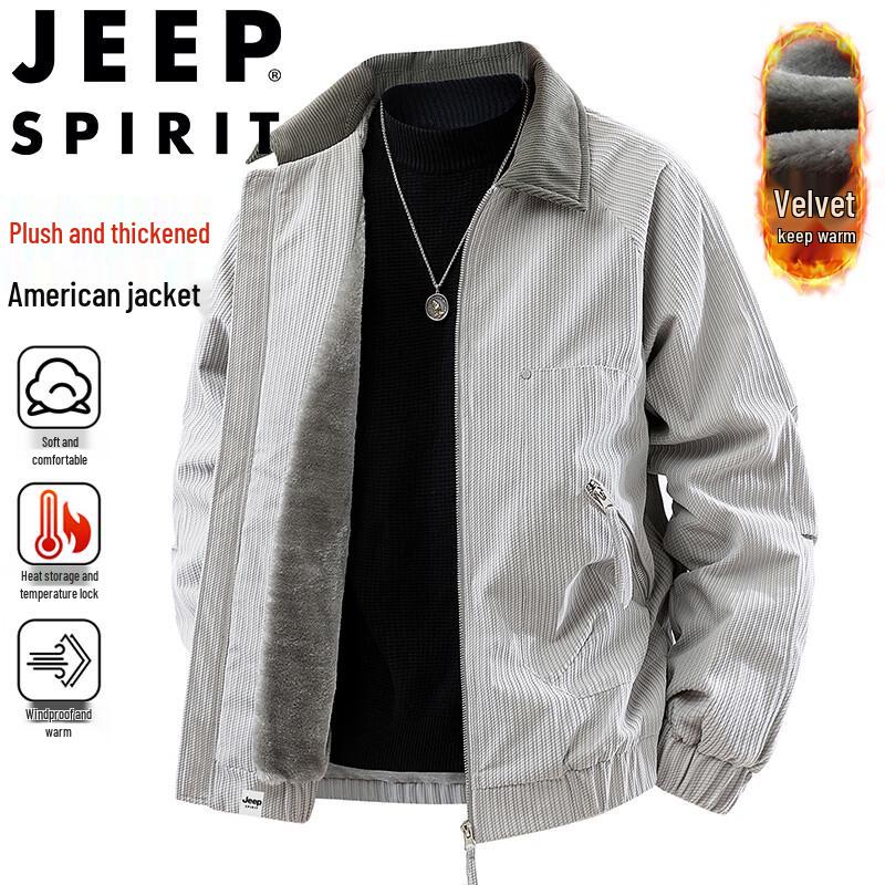 JEEP SPIRIT Men's Fleece-Lined Lapel Casual Jacket