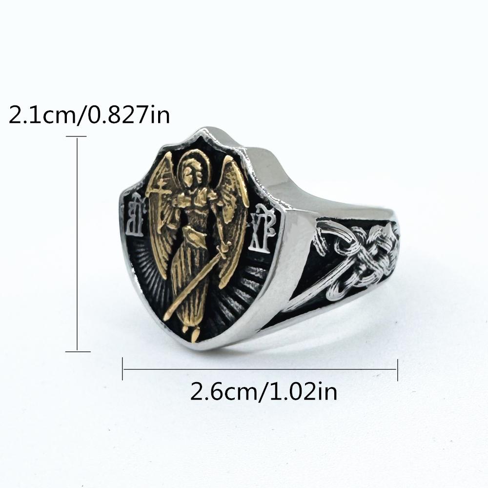 

St. Michael Solid Ring Stainless Steel Jewelry Angel Ring 13 золотистий