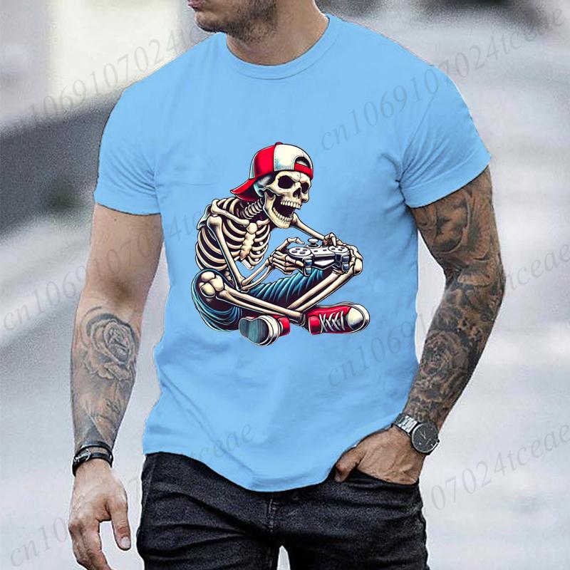 Y2K T Shirt Men Vintage Tshirts Streetwear Halloween Skeleton Gamer Video Gaming Tee Shirts Boy Loose Fashion Brand Tops Tees