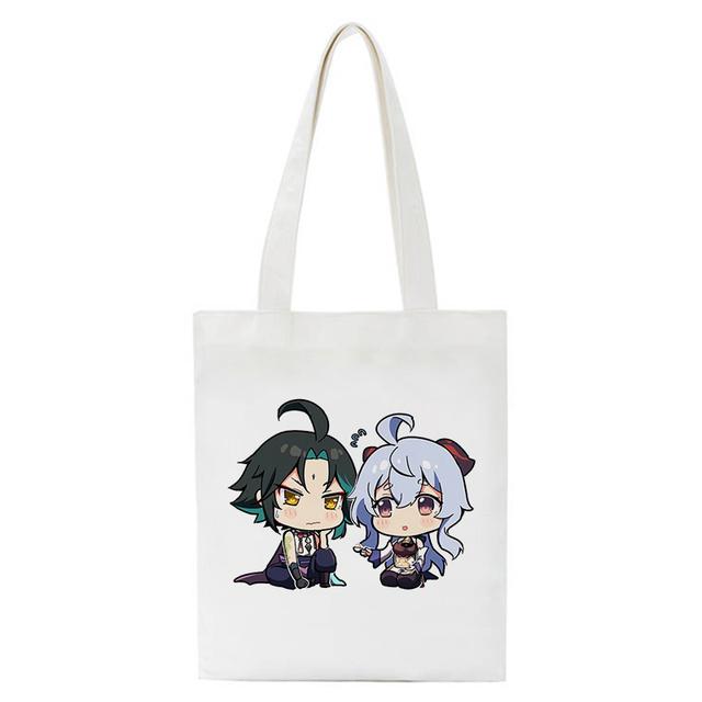 Shopper Genshin Impact Qiqi Anime Shopping Bag Harajuku Canvas Bag Large Capacity Collapsible Kawaii Women Shoulder Bag Handbag