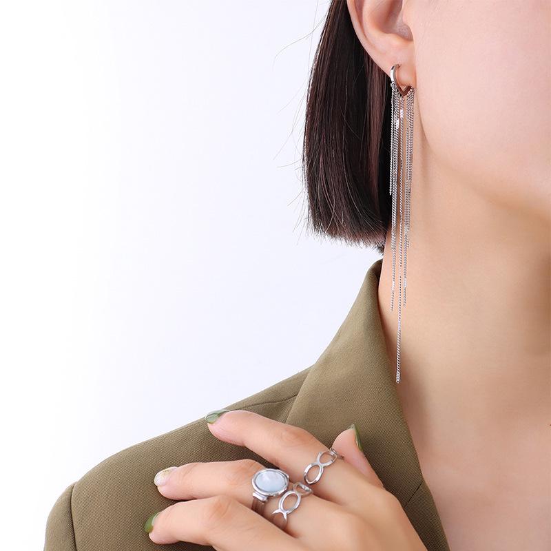 Korean Luxury Tassel Earrings in 18K Gold-Plated Titanium Steel