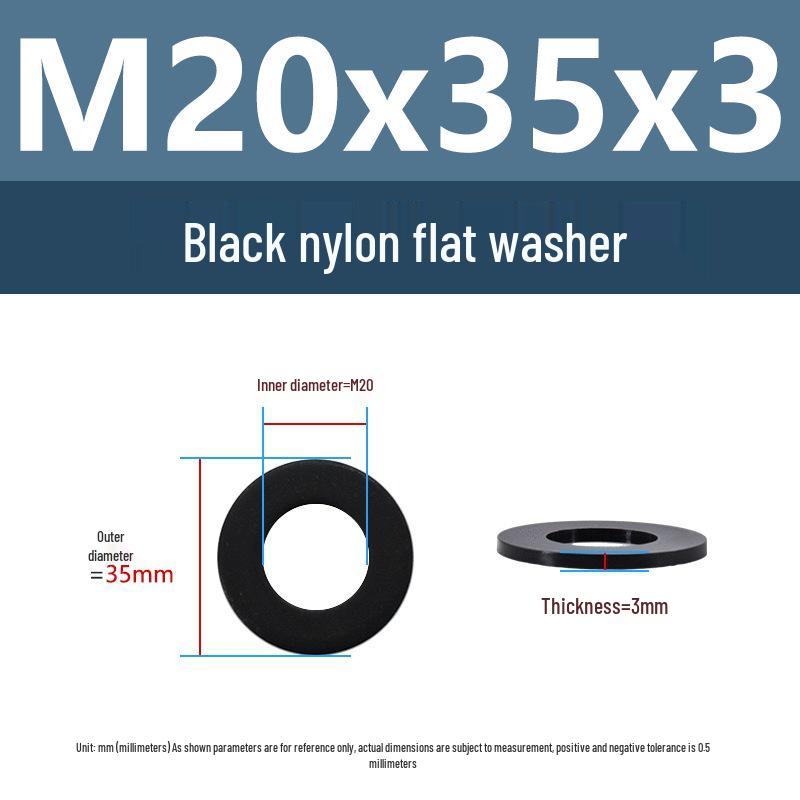 Yigu High-Temperature Insulated Black Nylon Flat Washer (M2, M3, M10, M16, M24)