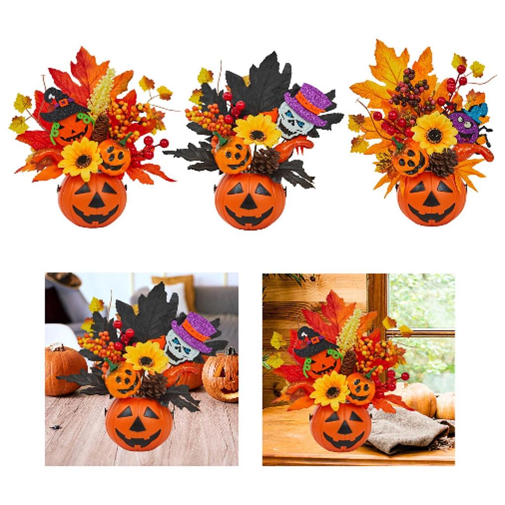 Foam Pumpkin with Bacca Flowers and Maple Leaves for Autumn Home Decoration