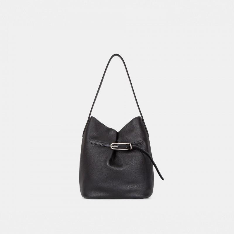 

Lock Lock Bucket Bag Super Large Top Layer Cowhide Single Shoulder Underarm 24x16x30cm чорний