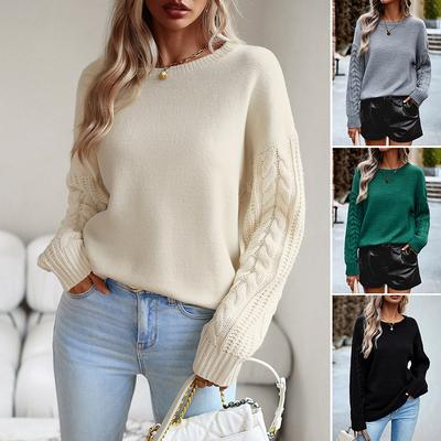 Women's Fashion Solid Color Round Neck Sweater Autumn and Winter Long Sleeve Sweater Top