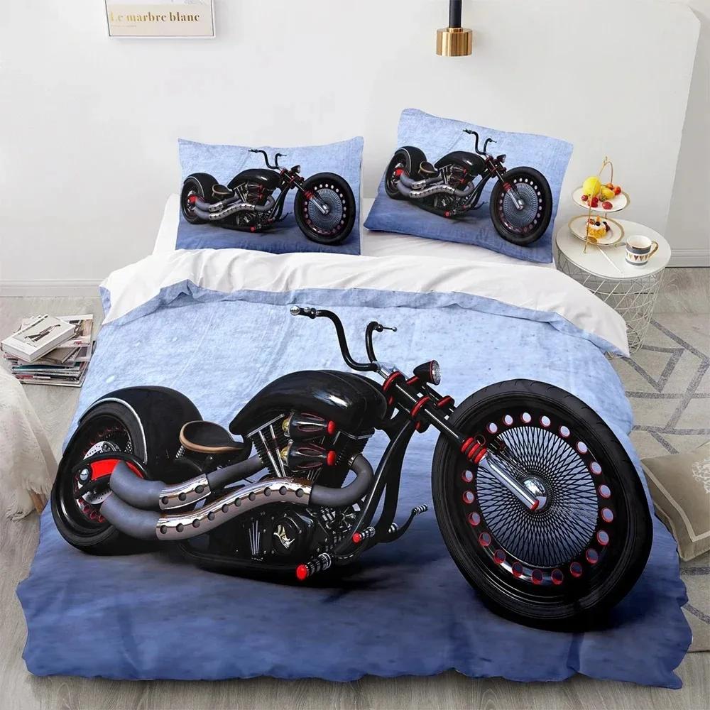 3D Print Motorcycle Bedding Set Boys Girls Twin Queen Size Duvet Cover Pillowcase Bed Boys Adult Fashion Home Textileextile