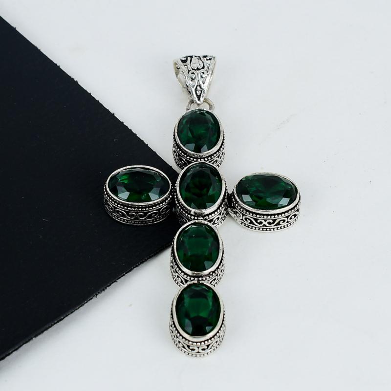 Beautiful Green Tourmaline Gemstone Pendant 925 Sterling Silver- Handmade Cross Design, Everyday Wear Jewelry, Unique Tourmaline Pendant