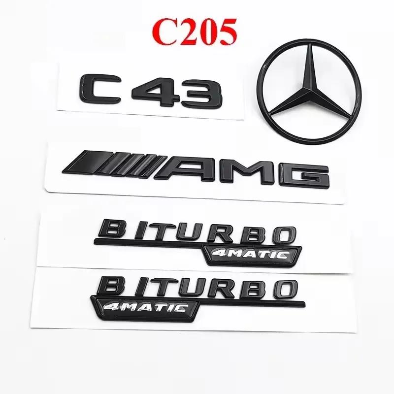 3D ABS Black C43 Logo Letters BITURBO 4MATIC Badge Car For Mercedes Benz Rear Star Sticker BITrunk AMG Emblem AMG W205 W206 C205