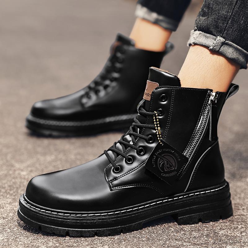 High Top Big Head Shoes Autumn Men's Lace-Up Martin Boots Outdoor Tooling Boots Fashion Side Zipper Rhubarb Boots