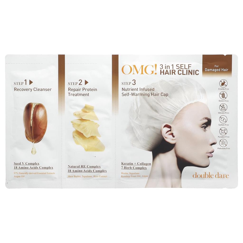 Double Dare, OMG! 3-in-1 self hair clinic, for damaged hair, 3-step kit